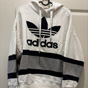 Adidas Originals Trefoil Hoodie White Navy Gray Striped Size M